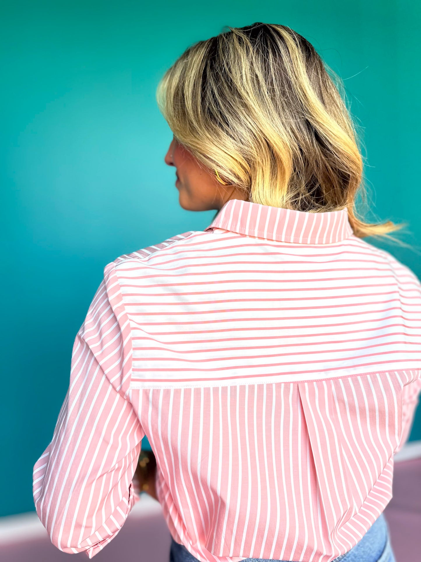 SSYS Collette Poplin Stripe Embroidery Top In Pink