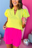 Lime Green Split Neck Frilled Collared Puff Short Sleeve Top, must have top, must have style, brunch style, summer style, spring fashion, elevated style, elevated top, mom style, shop style your senses by mallory fitzsimmons, ssys by mallory fitzsimmons