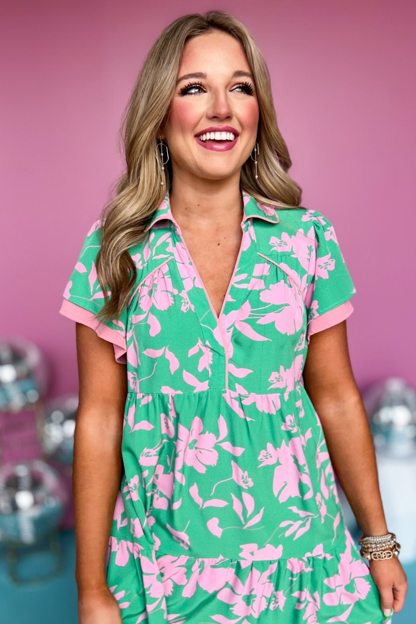 Green Mix Collared V Neck Midi Dress, printed dress, midi dress, tiered dress, must have dress, must have style, weekend style, spring fashion, elevated style, elevated style, mom style, shop style your senses by mallory fitzsimmons, ssys by mallory fitzsimmons