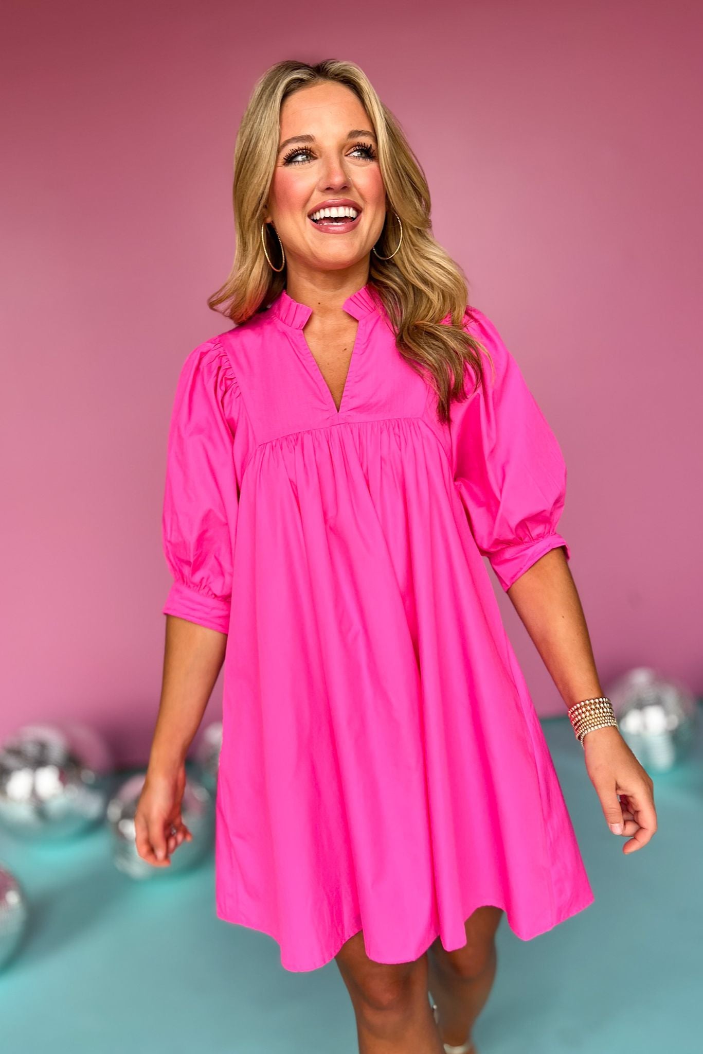 Pink Frill V Neck Half Sleeve Dress, dress, frill dress, v neck dress, half sleeve dress,  pink dress, prink frill dress, pink v neck dress, pink half sleeve dress, must have dress, elevated dress, elevated style, summer dress, summer style, Shop Style Your Senses by Mallory Fitzsimmons, SSYS by Mallory Fitzsimmons