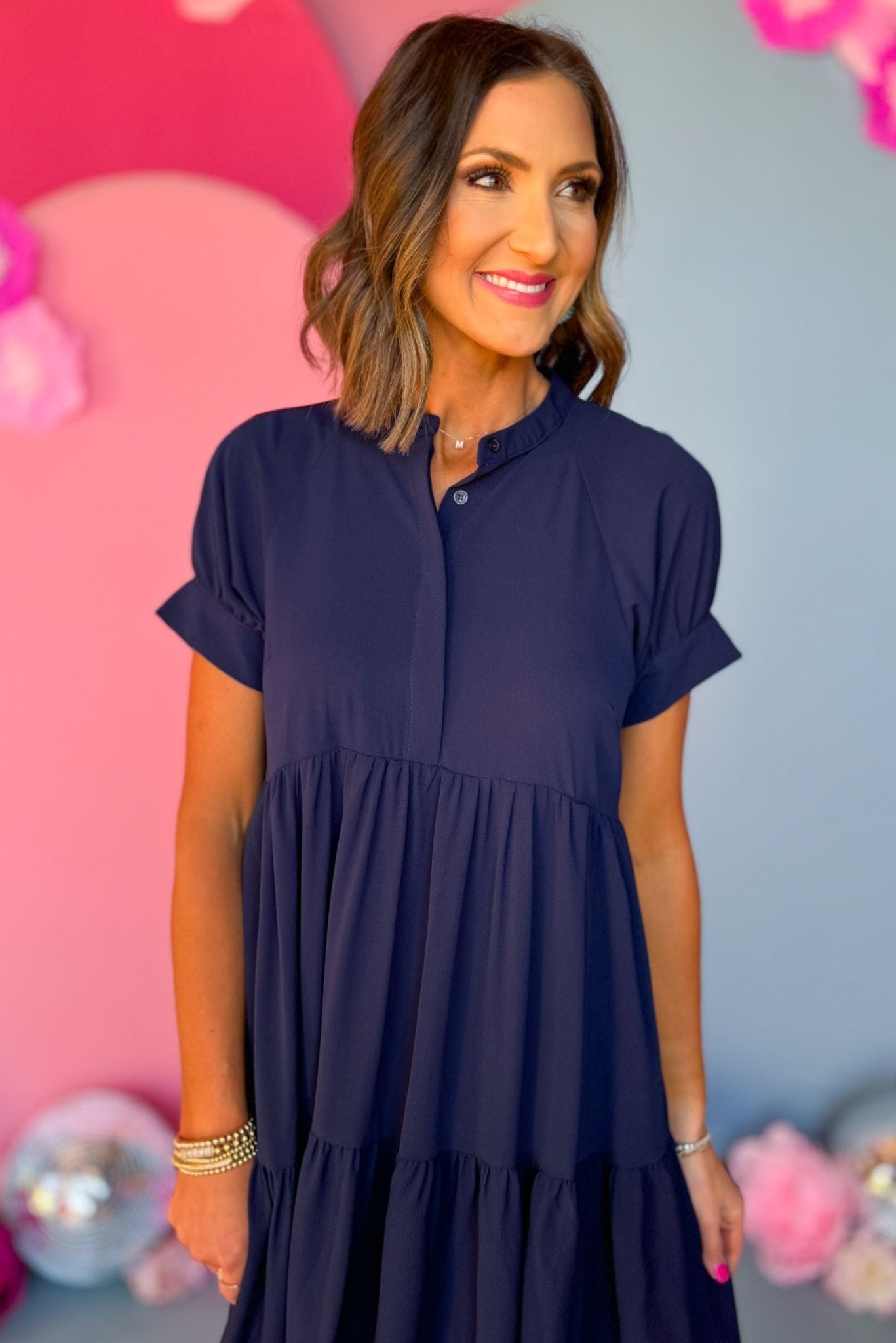Blue Button Front Tiered Short Sleeve Maxi Dress, maxi dress, must have dress, must have style, church style, spring fashion, elevated style, elevated dress, mom style, work dress, shop style your senses by mallory fitzsimmons