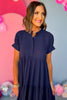 Blue Button Front Tiered Short Sleeve Maxi Dress, maxi dress, must have dress, must have style, church style, spring fashion, elevated style, elevated dress, mom style, work dress, shop style your senses by mallory fitzsimmons