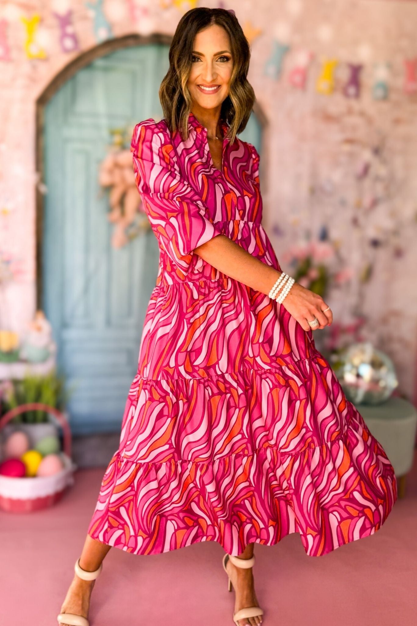 SSYS The Emery Midi Dress In Magenta Orange Swirl, ssys the label, must have dress, printed dress, easter dress, must have easter dress, spring fashion, mom style, brunch style, church style, shop style your senses by mallory fitzsimmons, ssys by mallory fitzsimmons