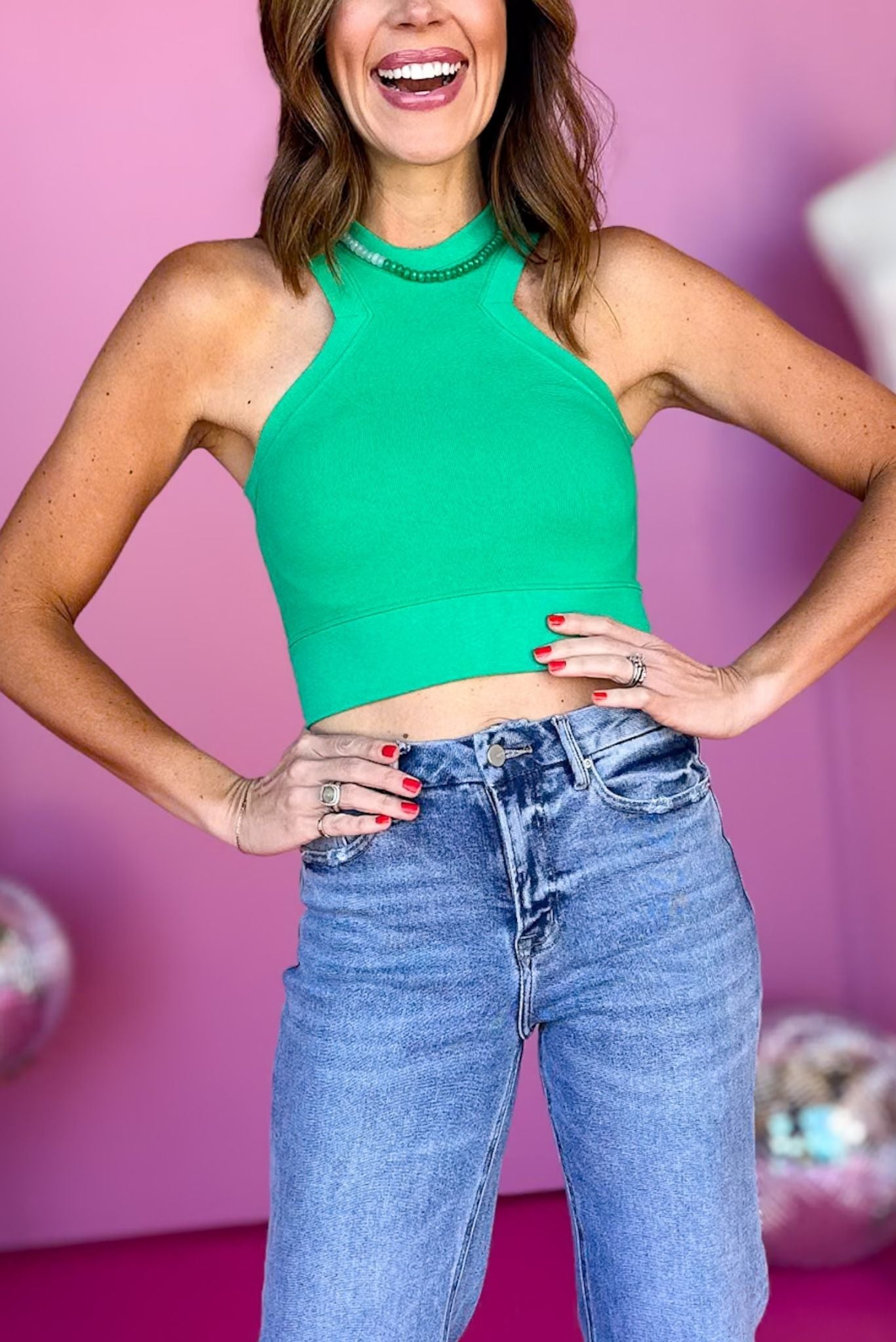 Kelly Green Carved Triangular Armhole Banded Tank Top, must have tank, basic tank, elevated basics, must have basic,, elevated tank top, mom style, warm fashion, shop style your senses by mallory fitzsimmons