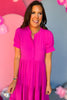 Magenta Button Front Tiered Short Sleeve Maxi Dress, maxi dress, must have dress, must have style, church style, spring fashion, elevated style, elevated dress, mom style, work dress, shop style your senses by mallory fitzsimmons