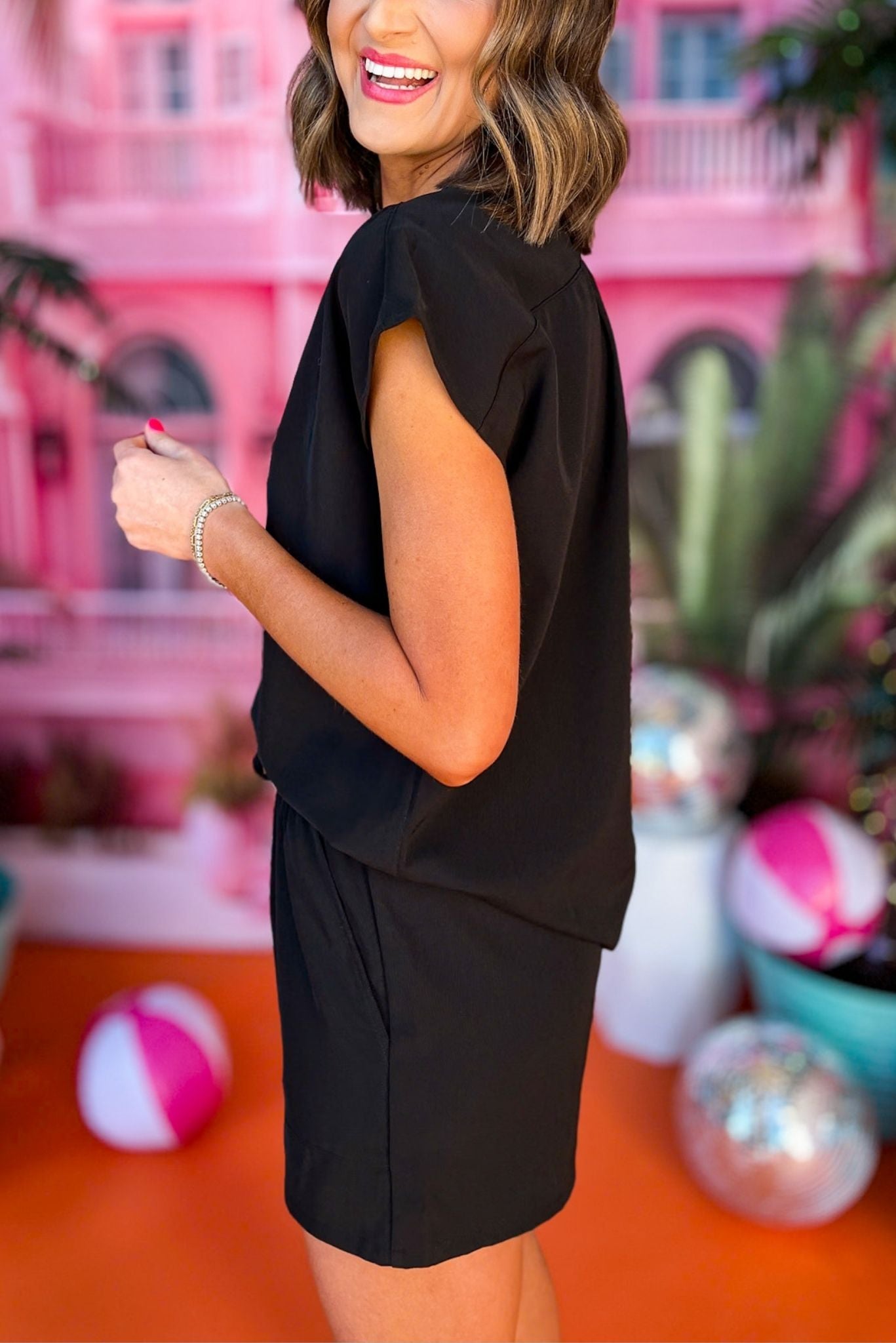 SSYS The Iris V Neck Top In Black, ssys the label, spring break top, spring break style, spring fashion affordable fashion, elevated style, bright style, bright top, mom style, shop style your senses by mallory fitzsimmons, ssys by mallory fitzsimmons