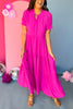 Magenta Button Front Tiered Short Sleeve Maxi Dress, maxi dress, must have dress, must have style, church style, spring fashion, elevated style, elevated dress, mom style, work dress, shop style your senses by mallory fitzsimmons