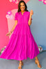 Magenta Button Front Tiered Short Sleeve Maxi Dress, maxi dress, must have dress, must have style, church style, spring fashion, elevated style, elevated dress, mom style, work dress, shop style your senses by mallory fitzsimmons