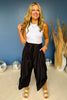 Black Elastic Self Tie Wide Parachute Pants, pants, parachute pants, black pants, black parachute pants, self tie pants, self tie parachute pants, wide pants, wide parachute pants, must have pants, elevated pants, elevated style, summer pants, summer style, Shop Style Your Senses by Mallory Fitzsimmons, SSYS by Mallory Fitzsimmons