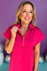 SSYS The Taylor Air 3/4 Zip Dress In Hot Pink, ssys the label, air dress, air fabric, must have dress, spring fashion, affordable fashion, elevated dress, shop style your senses by mallory fitzsimmons, ssys by mallory fitzsimmons