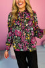 Black Floral Printed Piping Detail Long Sleeve Top, must have top, must have style, office style, winter fashion, elevated style, elevated top, mom style, work top, shop style your senses by mallory fitzsimmons