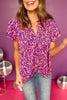 Purple Two Toned Abstract Ruffle Sleeve Frill Neck Top, must have top, must have style, office style, spring fashion, elevated style, elevated top, mom style, work top, shop style your senses by mallory fitzsimmons