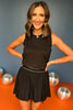 SSYS Black Striped Waistband Pleated Active Skort, Ssys athlesiure, Spring athleisure, athleisure, elevated athleisure, must have skort , athletic skort, athletic style, mom style, shop style your senses by mallory fitzsimmons, ssys by mallory fitzsimmons