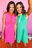 SSYS The Colorblock Augusta Pearl Button Scuba Dress In Hot Pink Orange, Ssys athlesiure, Spring athleisure, athleisure, elevated athleisure, signature dress, must have active dress , athletic dress, athletic style, mom style, shop style your senses by mallory fitzsimmons, ssys by mallory fitzsimmons
