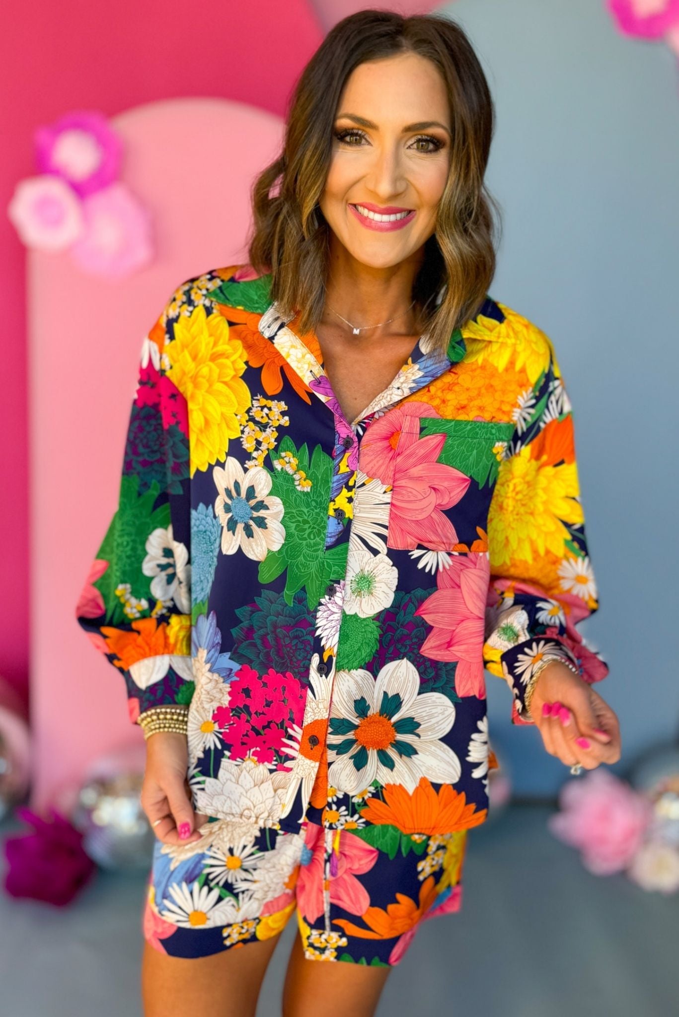 Navy Floral Printed Button Front Pocket Detail Top, floral top, button down top, must have top, must have style, office style, spring fashion, elevated style, elevated top, mom style, work top, shop style your senses by mallory fitzsimmons