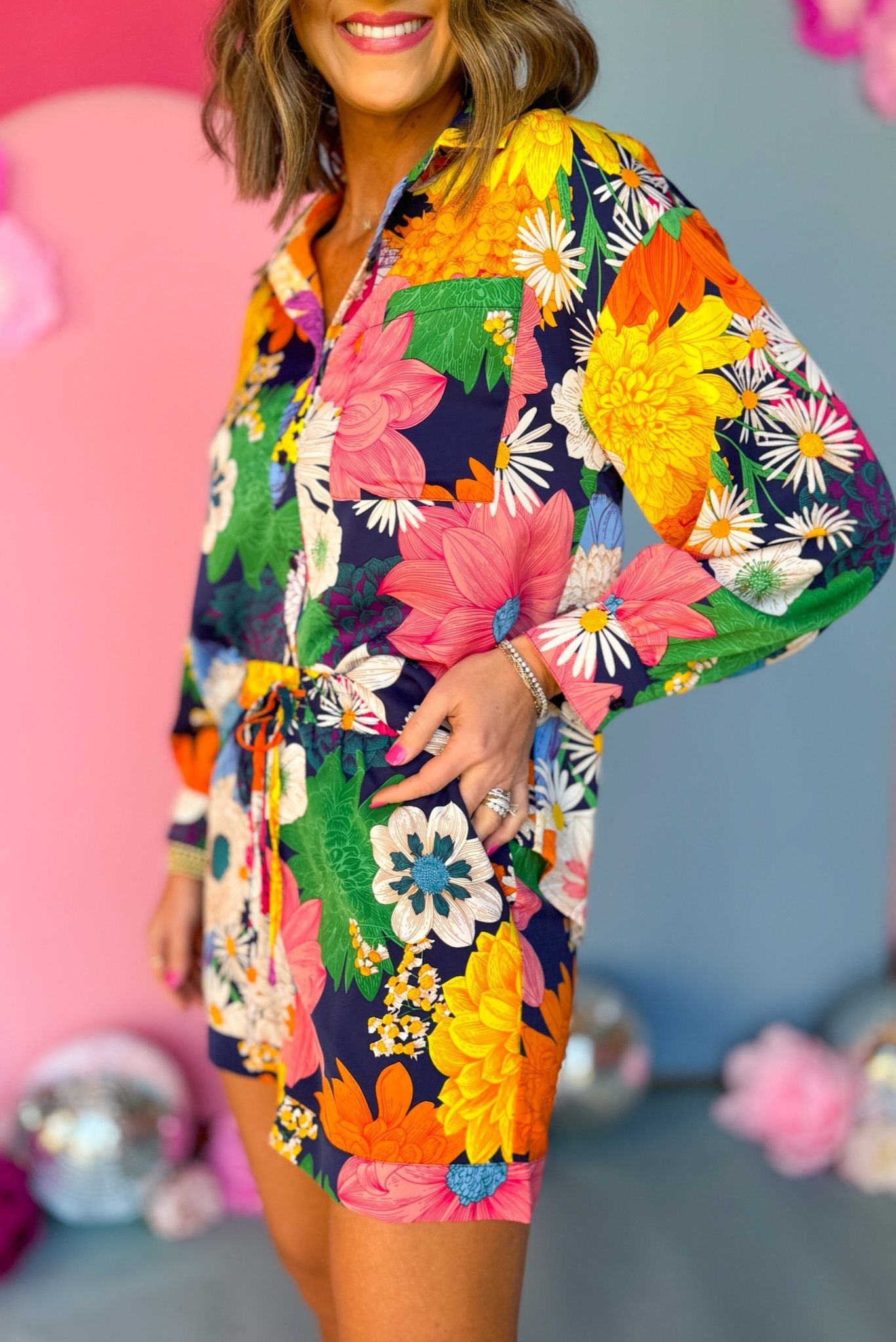 Navy Floral Printed Drawstring Pull On Shorts, floral shorts, drawstring shorts, elevated shorts, must have shorts, matching shorts, shop style your senses by mallory fitzsimmons