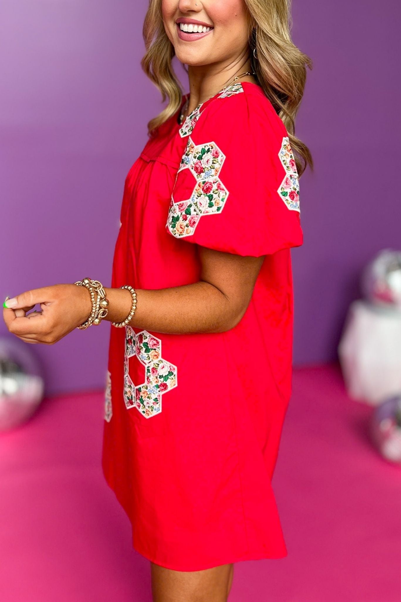 Red Multi Embroidered Flower Short Puff Sleeve Dress, embroidered dress, must have dress, must have style, brunch style, weekend style, spring fashion, elevated style, elevated style, mom style, shop style your senses by mallory fitzsimmons, ssys by mallory fitzsimmons Edit alt text