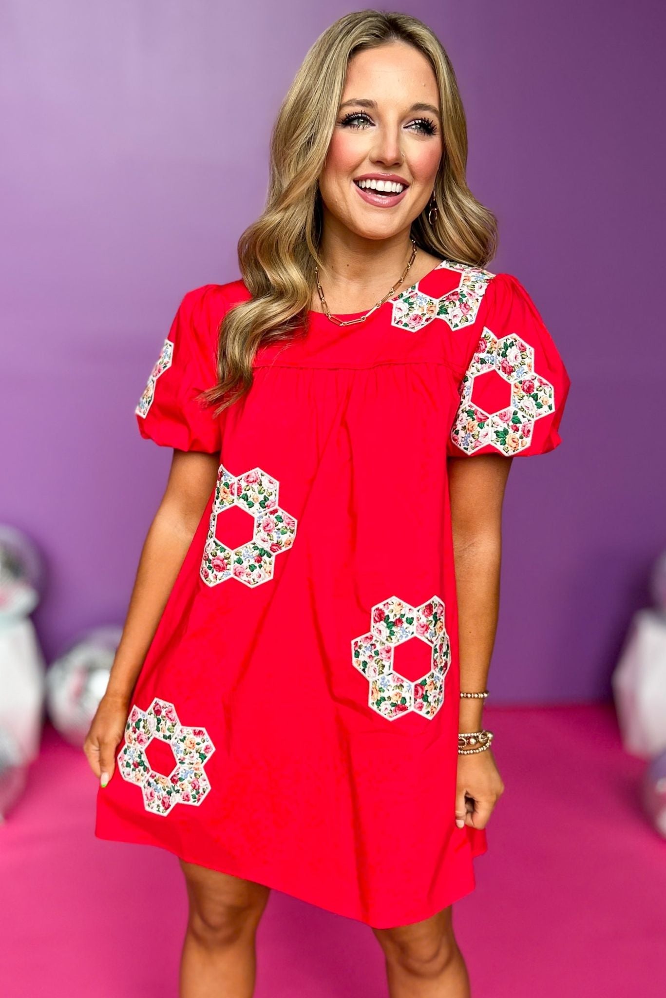Red Multi Embroidered Flower Short Puff Sleeve Dress, embroidered dress, must have dress, must have style, brunch style, weekend style, spring fashion, elevated style, elevated style, mom style, shop style your senses by mallory fitzsimmons, ssys by mallory fitzsimmons Edit alt text