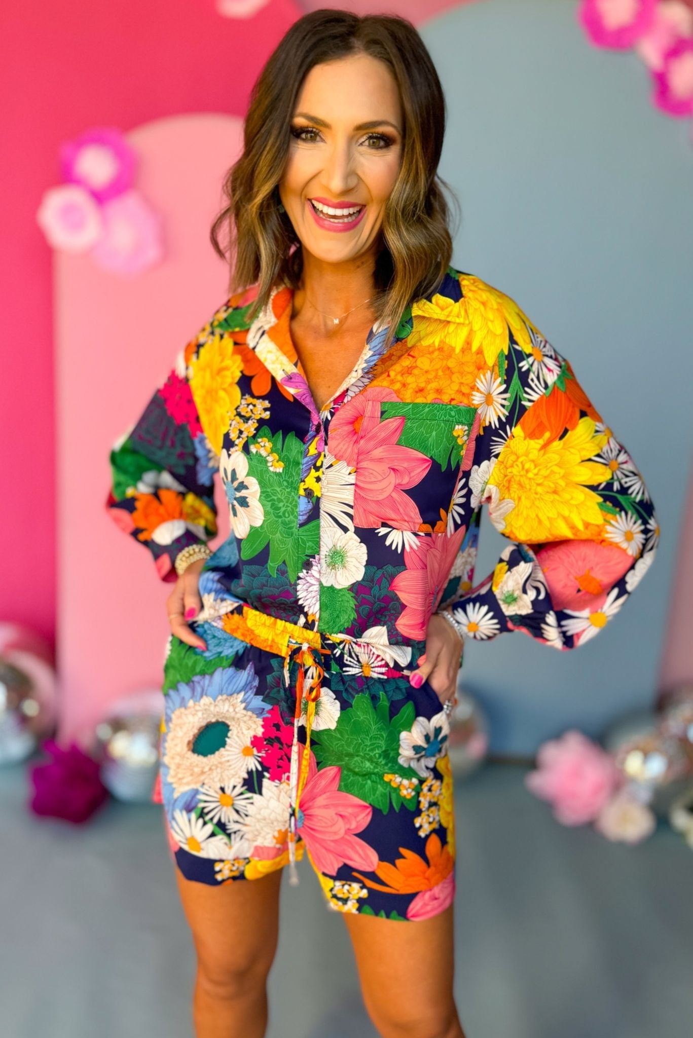 Navy Floral Printed Button Front Pocket Detail Top, floral top, button down top, must have top, must have style, office style, spring fashion, elevated style, elevated top, mom style, work top, shop style your senses by mallory fitzsimmons