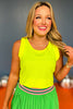SSYS Neon Yellow Ruffle Racerback Honeycomb Active Tank Top, Ssys athlesiure, Spring athleisure, athleisure, elevated athleisure, must have tank top , athletic tank top, athletic style, mom style, shop style your senses by mallory fitzsimmons, ssys by mallory fitzsimmons