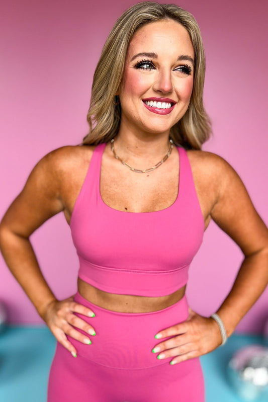 SSYS Rose Pink Butter Criss Cross Back Sports Bra, Spring athleisure, athleisure, elevated athleisure, must have sports bra, athletic sports bra, athletic style, mom style, shop style your senses by mallory fitzsimmons, ssys by mallory fitzsimmons