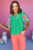 THML Green Frill V Neck Puff Sleeve Sheer Embroidered Top, must have top, must have style, brunch style, spring fashion, elevated style, elevated top, mom style, shop style your senses by mallory fitzsimmons, ssys by mallory fitzsimmons