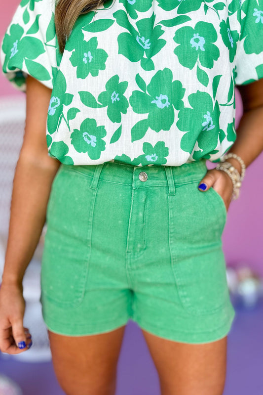 Green High Rise Denim Shorts, green shorts, must have shorts, green shorts, st patricks day style, st patricks, elevated set, mom style, spring fashion, affordable fashion, shop style your senses by mallory fitzsimmons, ssys by mallory fitzsimmons