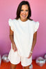 SSYS The Charlie Bow Quilted Ruffle Shoulder Shorts Set In Ivory *FINAL SALE*, SSYS THE LABEL, SSYS BOW SETS, MATCHING SET, SATURDAY STEAL, MUST HAVE SET, ELEVATED SET, SUMMER SET, SSYS BY MALLORY FITZSIMMONS  Edit alt text