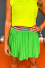SSYS Green Striped Waistband Pleated Active Skort, Ssys athlesiure, Spring athleisure, athleisure, elevated athleisure, must have skort , athletic skort, athletic style, mom style, shop style your senses by mallory fitzsimmons, ssys by mallory fitzsimmons