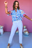 Integrated with Shopify THML Blue Puff Sleeve Embroidered Floral Print Top, thml top, floral top, must have top, must have style, brunch style, summer style, spring fashion, elevated style, elevated top, mom style, shop style your senses by mallory fitzsimmons, ssys by mallory fitzsimmons