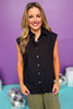 Black Button Front Collared Cap Sleeve Top, must have top, must have style, brunch style, summer style, spring fashion, elevated style, elevated top, mom style, shop style your senses by mallory fitzsimmons, ssys by mallory fitzsimmons