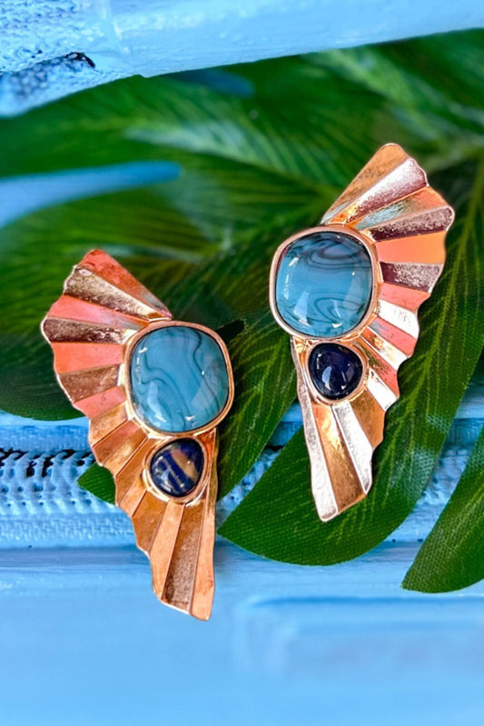 Turquoise Natural Stone Accented Abstract Metal Earrings, accessory, earrings, must have earrings, shop style your senses by mallory fitzsimmons