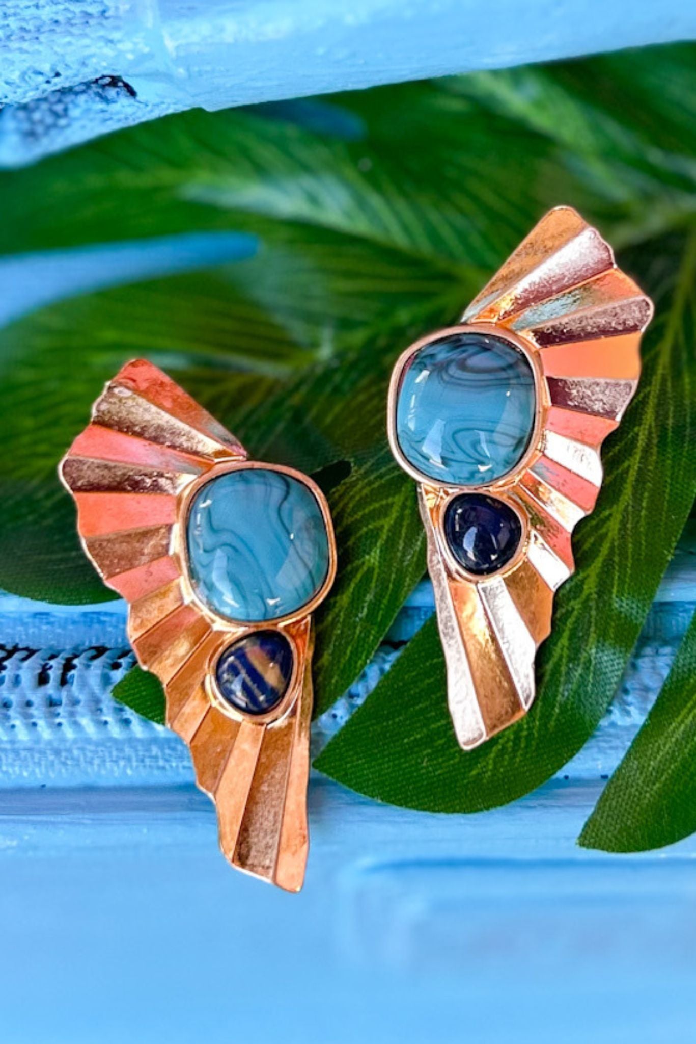 Turquoise Natural Stone Accented Abstract Metal Earrings, accessory, earrings, must have earrings, shop style your senses by mallory fitzsimmons