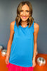 SSYS Bright Blue Ruffle Racerback Honeycomb Active Tank Top, Ssys athlesiure, Spring athleisure, athleisure, elevated athleisure, must have tank top , athletic tank top, athletic style, mom style, shop style your senses by mallory fitzsimmons, ssys by mallory fitzsimmons