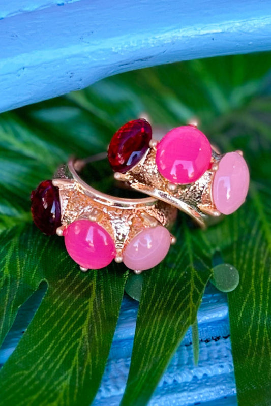 Pink Stone Accented Hammered Metal Hoop Earrings, accessory, earrings, must have earrings, shop style your senses by mallory fitzsimmons,