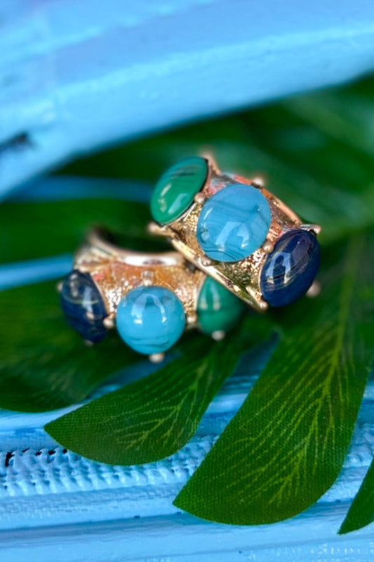 Turquoise Stone Accented Hammered Metal Hoop Earrings, accessory, earrings, must have earrings, shop style your senses by mallory fitzsimmons