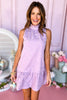 THML Lavender Textured Ruffle Neck Sleeveless Dress, Floral dress, spring dress, church dress, mini dress, spring style, church style, elevated style, mom style, shop style your senses by mallory fitzsimmons, ssys by mallory fitzsimmons