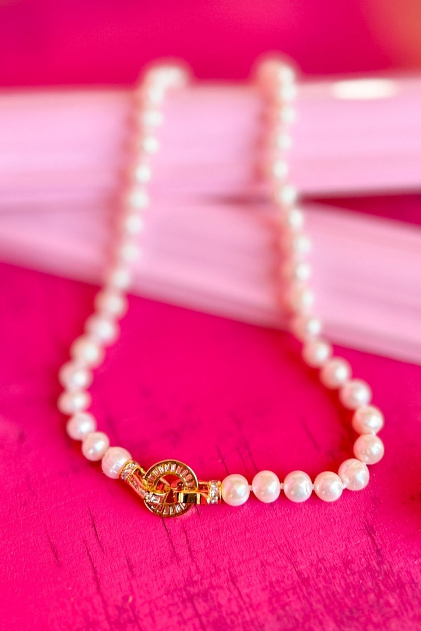 Pearl Necklace With Baguette Rhinestone Clasps, accessory, necklace, elevated necklace, must have accessory, shop style your senses by mallory fitzsimmons