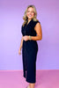 Black Sleeveless Zip Up Midi Dress, front slit, v-neck, elevated casual wear, work dress, church dress, date night, ssys by mallory fitzsimmons