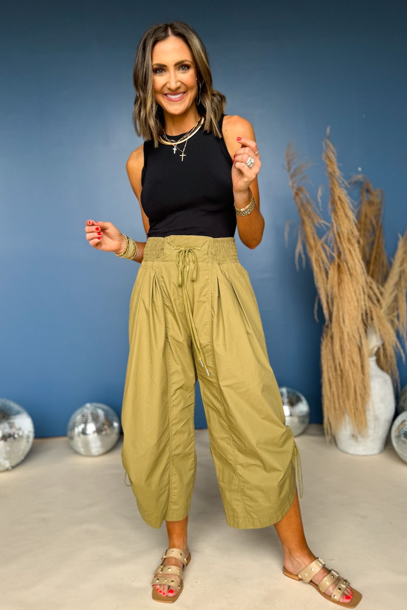 Olive Elastic Self Tie Wide Parachute Pants, pants, olive pants, parachute pants, self tie pants, self tie parachute pants, wide pants, wide parachute pants, must have pants, elevated pants, elevated style, summer pants, summer style, Shop Style Your Senses by Mallory Fitzsimmons, SSYS by Mallory Fitzsimmons
