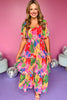 Pink Multi Floral Square Neck Side Cut Out Tiered Midi Dress, printed dress, tropical dress, must have dress, must have style, weekend style, brunch style, spring fashion, elevated style, elevated style, mom style, shop style your senses by mallory fitzsimmons, ssys by mallory fitzsimmons