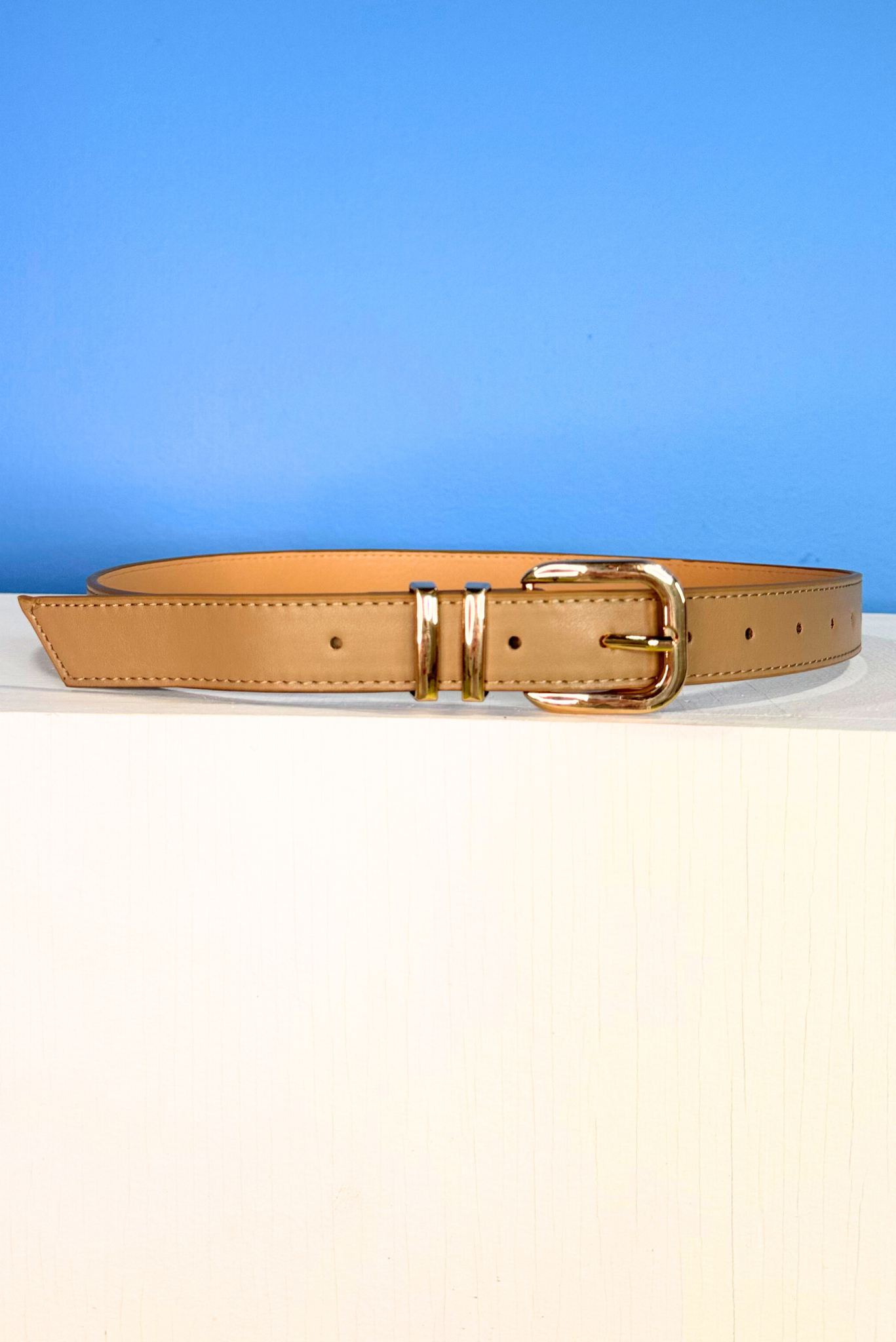 Stone Rounded Rectangle Buckle Double Loop Belt