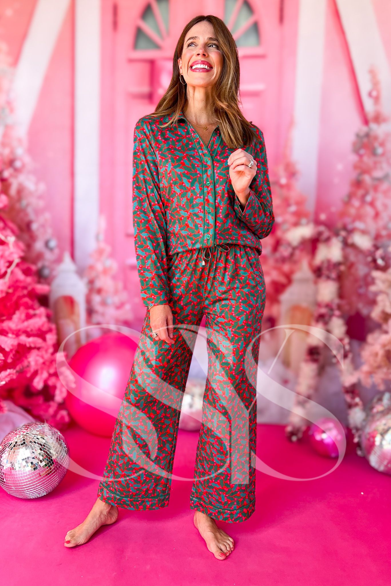 SSYS The Millie Long Sleeve Pants Pajamas Set In Holly *FINAL SALE*