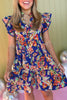 Navy Multi Floral Frill Neck Ruffle Short Sleeve Dress, spring dress, flutter ruffle sleeve, floral dress, spring look, ruffle, mini dress, ssys, shop ssys, shop ssys by mallory fitzsimmons
