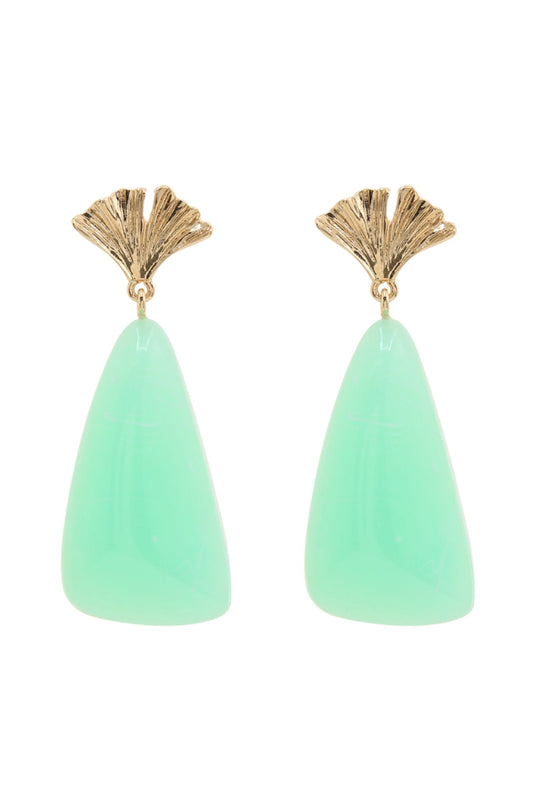 Gold Fan Mint Stone Dangle Earrings