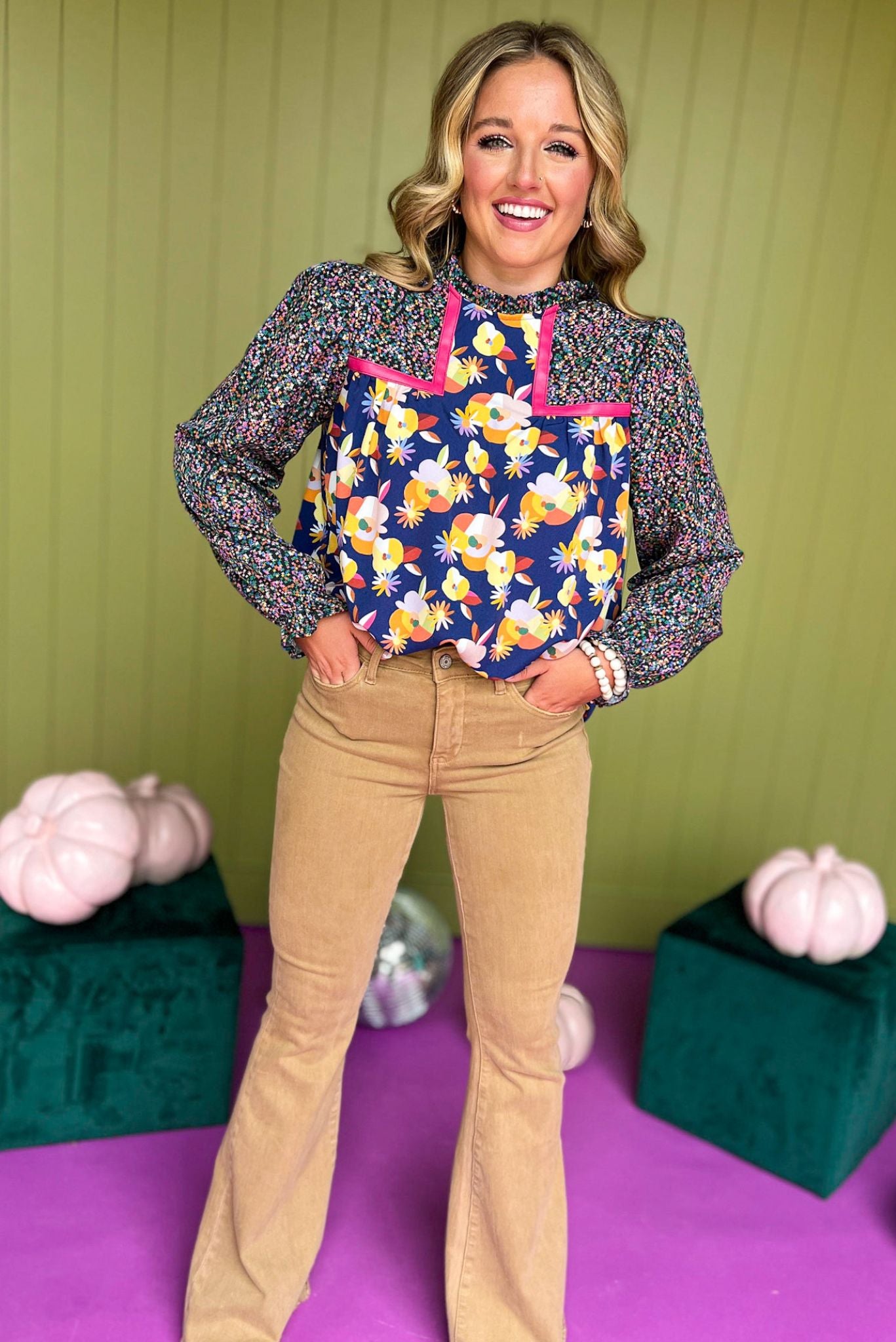 SSYS The Alice Top In Navy Geometric Floral, SSYS the label, printed top, must have top, must hve print, must have fall, fall fashion, fall top, fall style, elevated style, elevated top, shop style your senses by mallory fitzsimmons