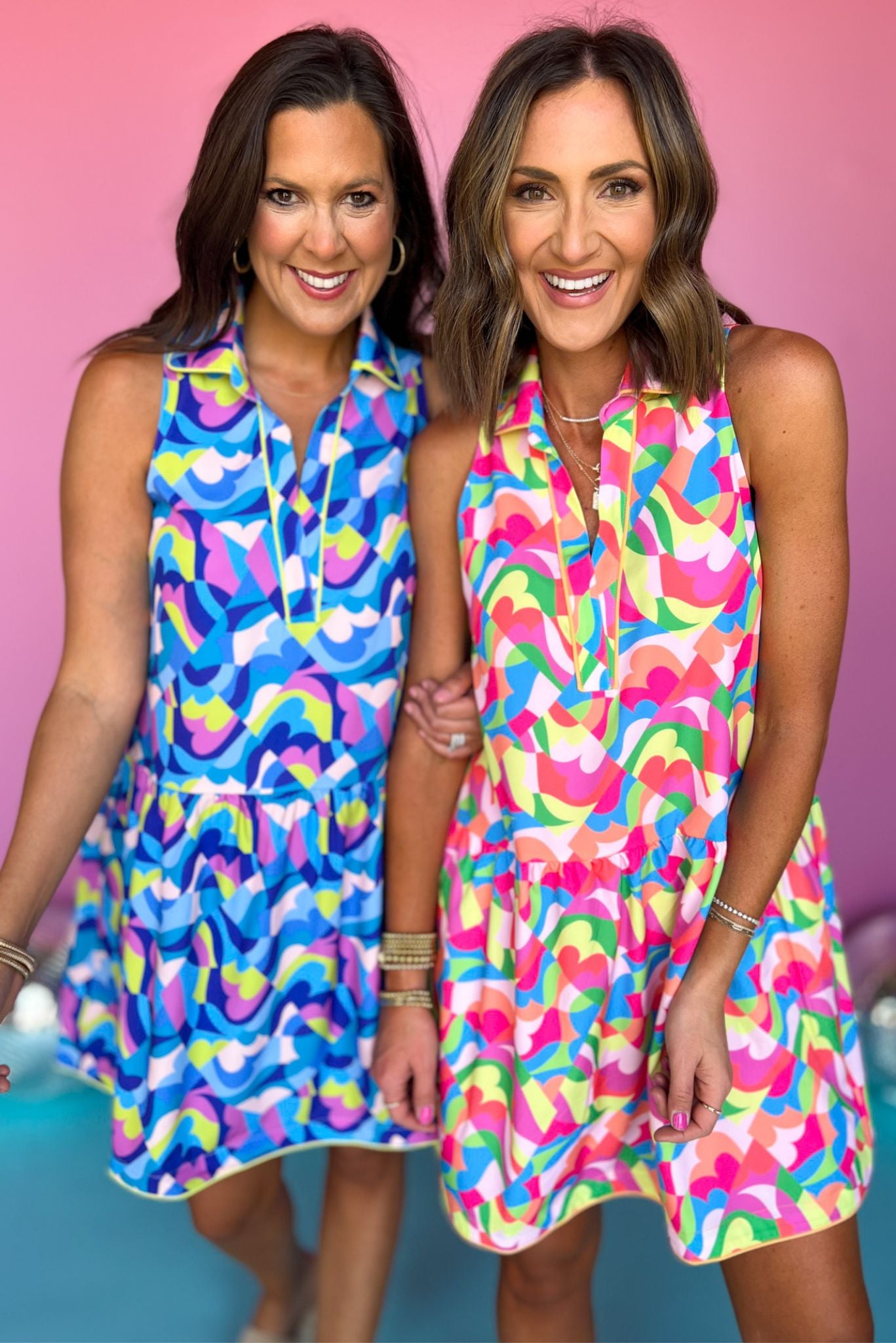 SSYS The Kendall Dress In Blue Abstract With Trim, ssys the label, ssys dress, printed dress, abstract print, must have dress, elevated dress, trim detail, mom style, summer style, shop style your senses by Mallory Fitzsimmons, ssys by Mallory Fitzsimmons Edit alt text