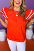 Orange Round Neck Double Flutter Contrast Trim Sleeve Top, trim detail top, office top, must have top, must have style, summer style, spring fashion, elevated style, elevated top, mom style, shop style your senses by mallory fitzsimmons, ssys by mallory fitzsimmons  Edit alt text