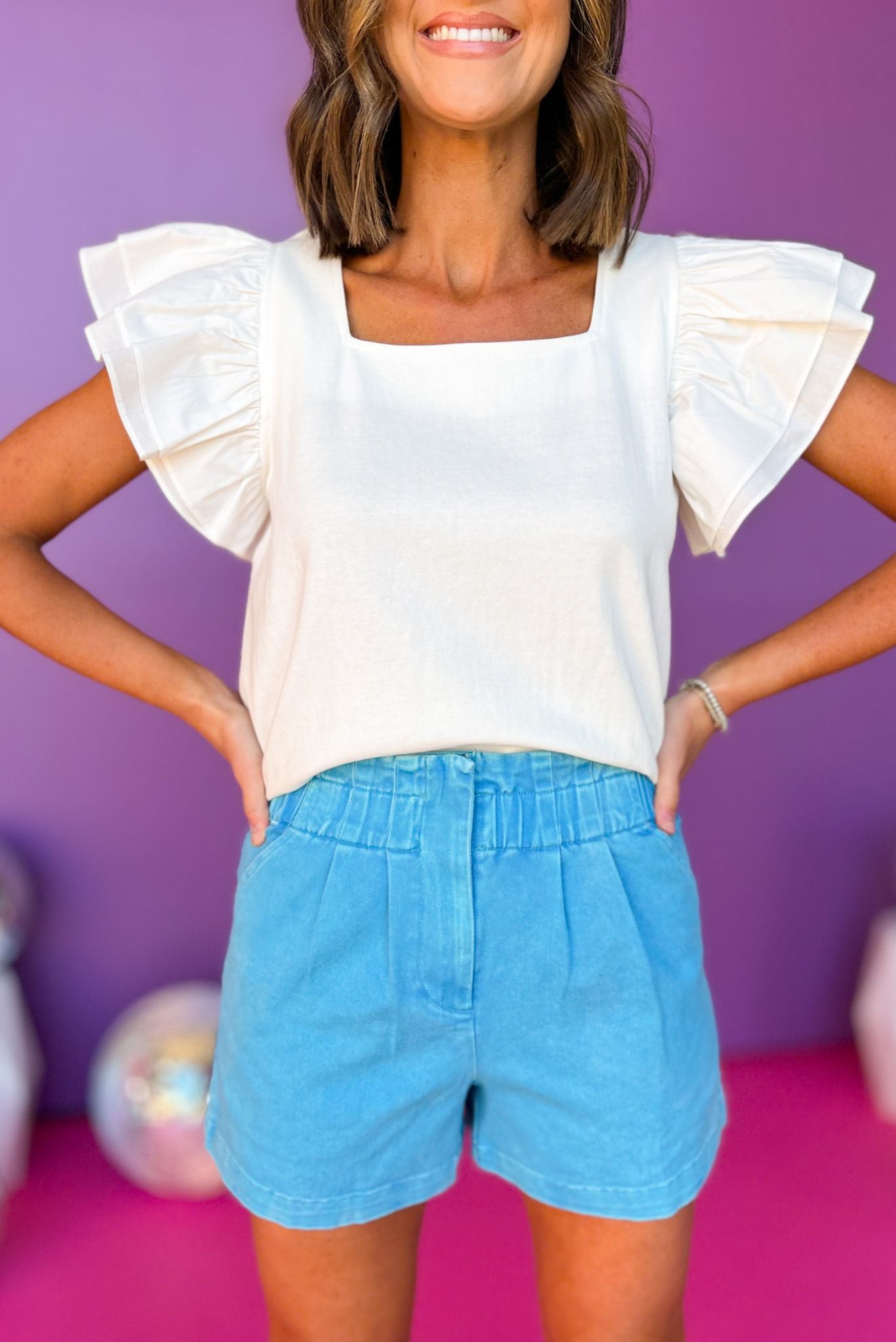 Blue Paperbag Zipper Front Denim Shorts, must have shorts, elevated shorts, spring fashion, spring shorts, mom style, summer fashion, shop style your senses by Mallory Fitzsimmons, ssys by Mallory Fitzsimmons