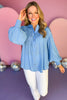 French Blue Button Front Pleated Long Sleeve Top, pleated top, blue top, must have top, must have style, office style, spring fashion, elevated style, elevated top, mom style, work top, shop style your senses by mallory fitzsimmons, ssys by mallory fitzsimmons